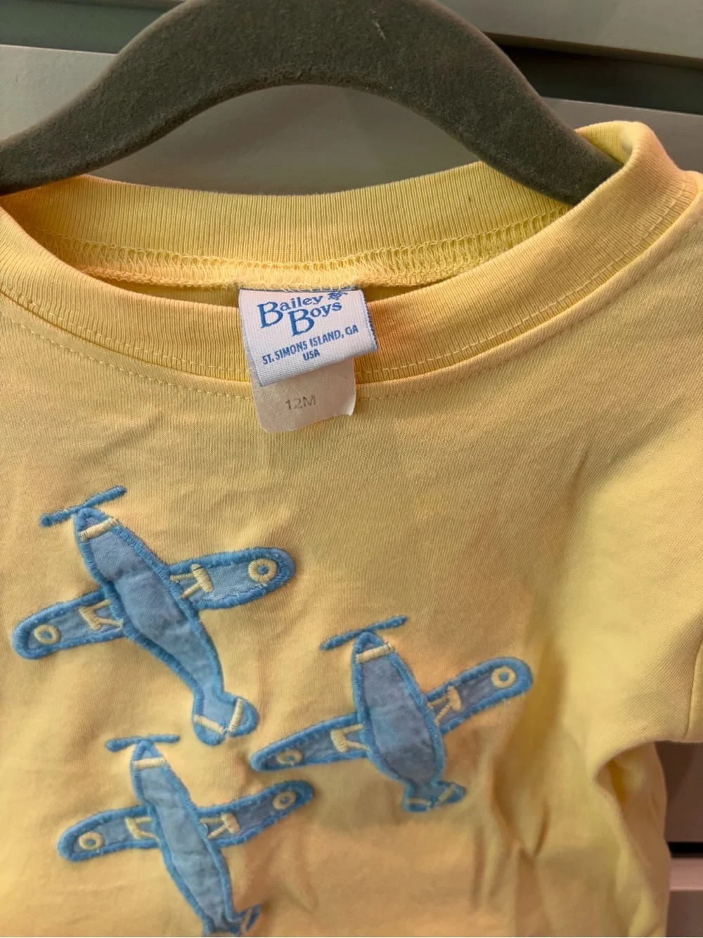 Baby Short-Sleeve Yellow Tee with Blue Airplane Appliqués